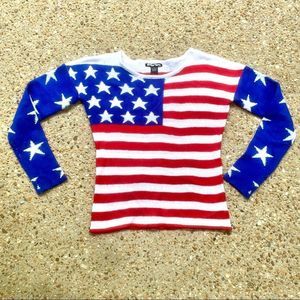 Planet Gold Stars Stripes USA Flag Sweater M